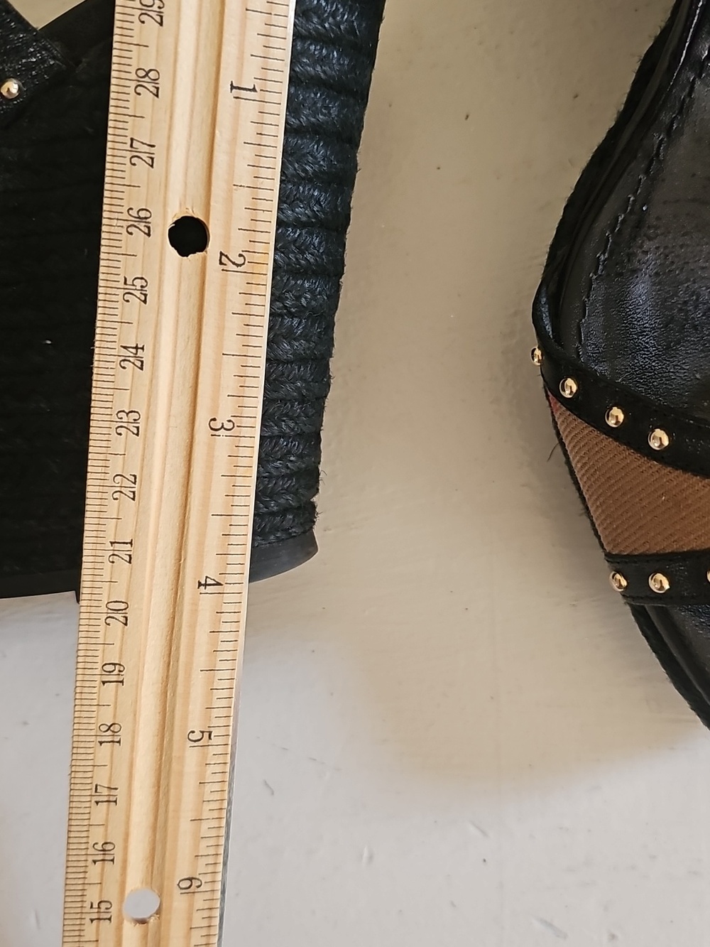 Burberry Beige/Black Check Leather and Canvas Espadrille Wedge Sandals Size 39.5 - Picture 7 of 10